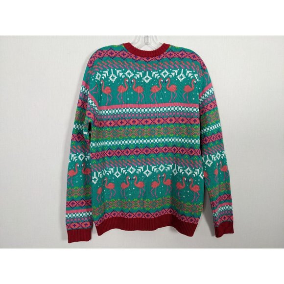 33 Degrees Christmas pink Santa Flamingo sweater sz M - Picture 7 of 10